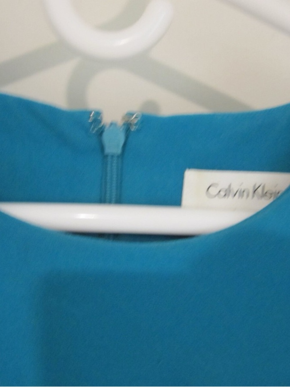 NWOT Calvin Klein Teal Sleeveless Dress w/Ruched Waist and Zipper Back - Picture 5 of 8